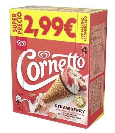 Helado cornetto con sabor a fresa Frigo 4 unidades