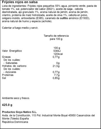 Frijoles rojos pequeños guisados Goya 425g