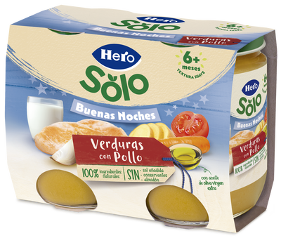 Tarro Hero Solo noche pollo verdura desde 6meses pack 2