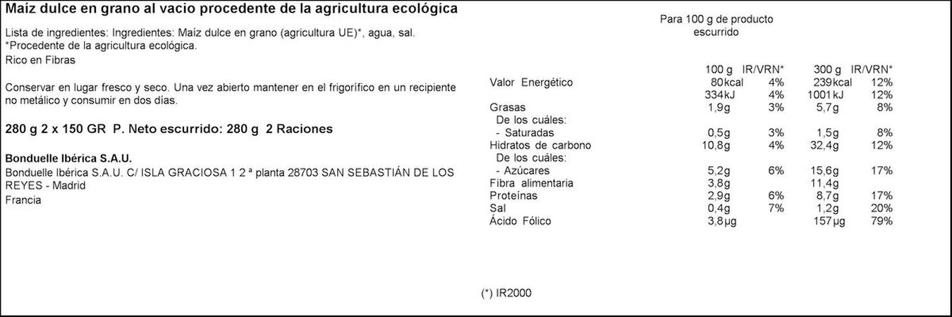 Maiz dulce en grano eco sin azucar Bonduelle pack2