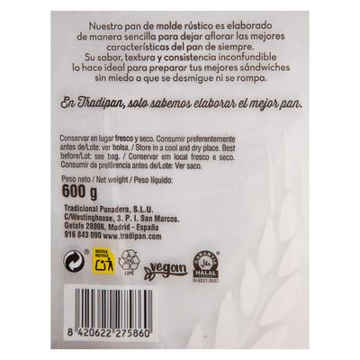 Pan de molde Tradipan r&uacute;stico 600g