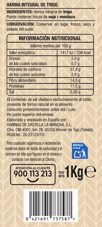Harina de trigo integral Alipende 1kg
