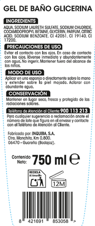 Gel de baño Bodyplus 750 ml glicerina
