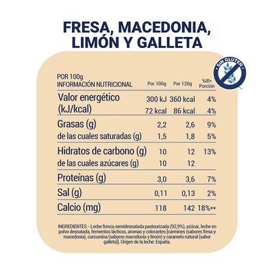 Yogur Danone pack 8 fresa limón macedonia galleta