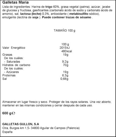 Galletas Mar&iacute;a Dorada pack 3 econ&oacute;mico Gull&oacute;n 600g