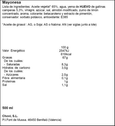 Mayonesa clásica Chovi 420ml + 80ml