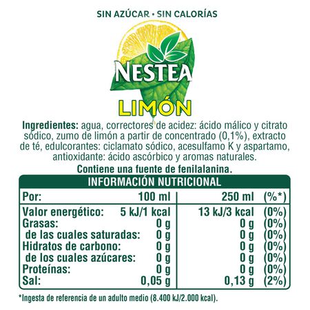 Refresco té negro Nestea sin azúcar 1,5l limón