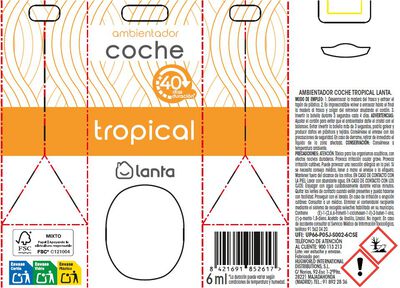 Ambientador coche Lanta 6 ml tropical 