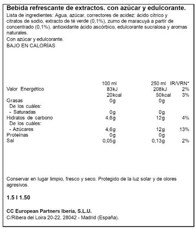 Fuze Tea T&eacute; Verde Maracuy&aacute; 1,5L Botella