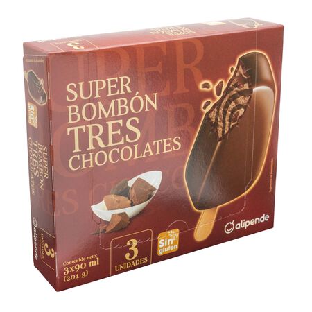 Helado super bombón Alipende 270ml 3 uds tres chocolates
