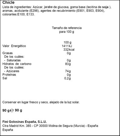 Golosina chicle con sabor a mel&oacute;n Fini 90g