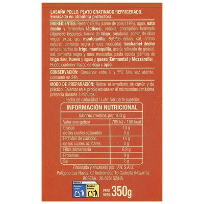 Lasa&ntilde;a gratinada con pollo 350g
