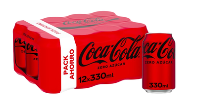 Refresco cola Coca-Cola lata 33cl pack 12 zero az&uacute;car