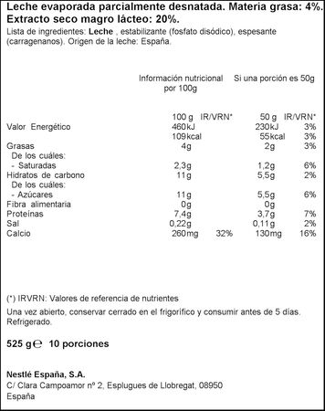 Leche evaporada Nestlé Ideal 525g parcialmente desnatada