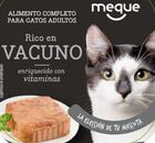 Comida h&uacute;meda gato Meque tarrina rico en vacuno 100g