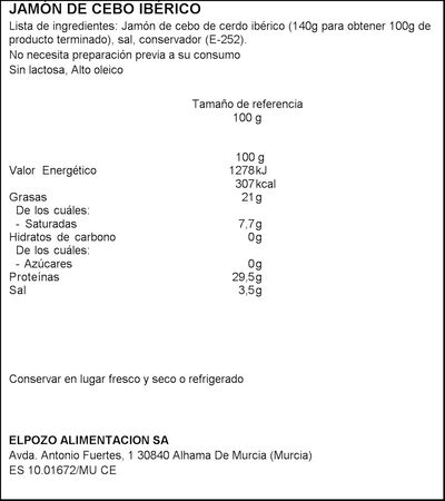 Jam&oacute;n de cebo 50% raza ib&eacute;rico Legado 7,5 kg aprox