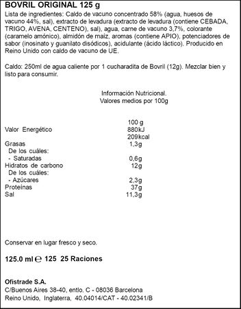 Caldo concentrado de carne Bovril 125g