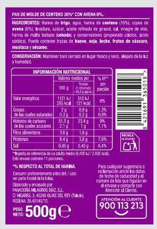 Pan molde Alipende avena y centeno 500g