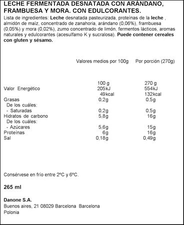 Yogur l&iacute;quido proteina Danone 270 gr frutos del bosque
