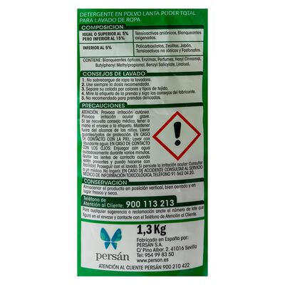 Detergente en polvo Lanta 20 lavados poder total