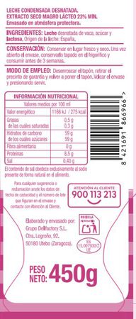 Leche condensada desnatada sirvefacil Alipende 450g
