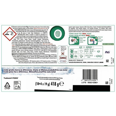 Detergente en capsulas pods Ariel 18+4 lavados original