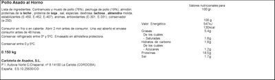Pollo asado al horno La Carlote&ntilde;a 150g