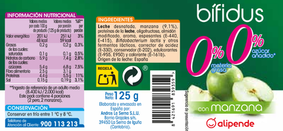 Bífidus Alipende sin azúcar añadido pack 4 manzana y pera