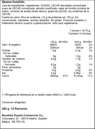 Queso Fundido En Lonchas El Caser&iacute;o 14 Unidades