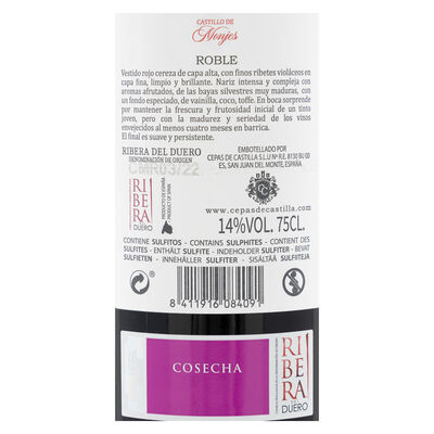 Vino tinto DO Ribera del Duero Castillo Monje Roble 75cl