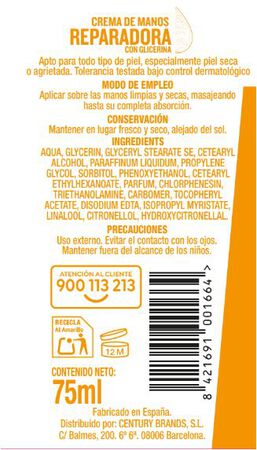 Crema de manos reparadora con glicerina Bodyplus 75 ml