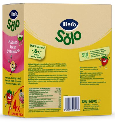 Pouch Hero manzana y pl&aacute;tano 4x100g