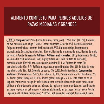 Alimento para perros PURINA ONE&reg; MEDIUM/MAXI >10kg Adulto Pollo y Arroz 2,5kg