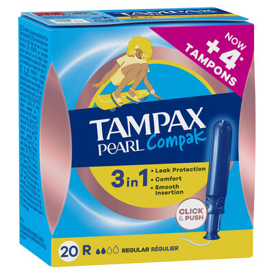 Tampon con aplicador pearl compak Tampax 20 unidades regular