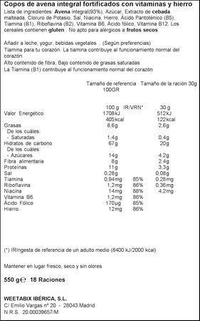 Cereales integrales Oatibix 550g avena flakes