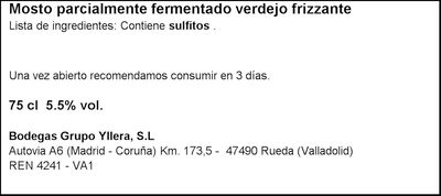 Mosto blanco espumoso Yllera 5.5 frizzante