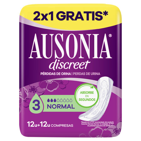 Compresas pérdidas de orina Ausonia Discreet 12 uds normal