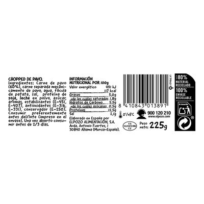 Chopped de pavo ElPozo 225 gr