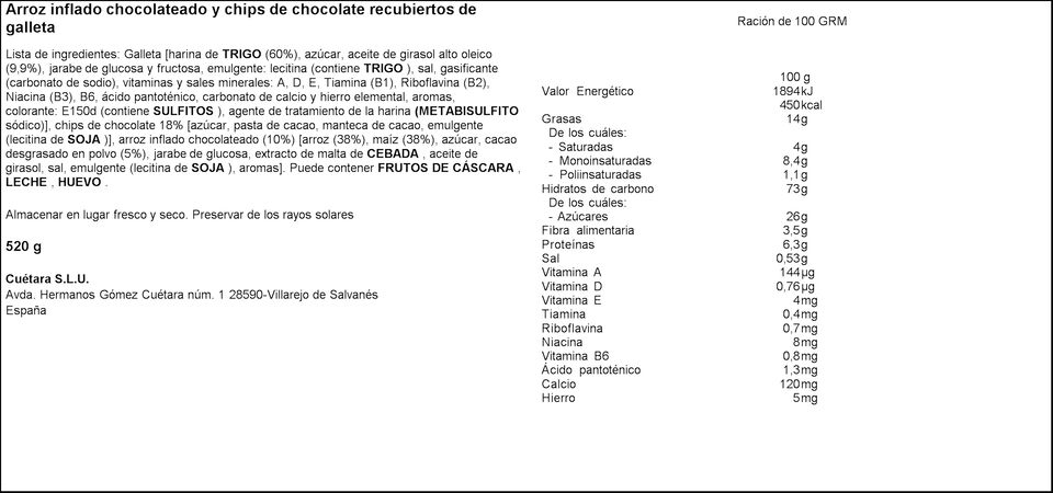 Cereales rellenos de chocolate choco flakes Cuétara 520g