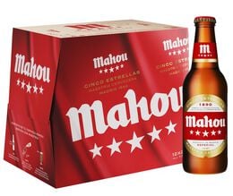 Cerveza rubia especial Mahou 5 Estrellas pack 12 botellas 25cl