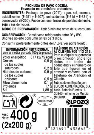 Pechuga de pavo Alipende pack 2 de 200g