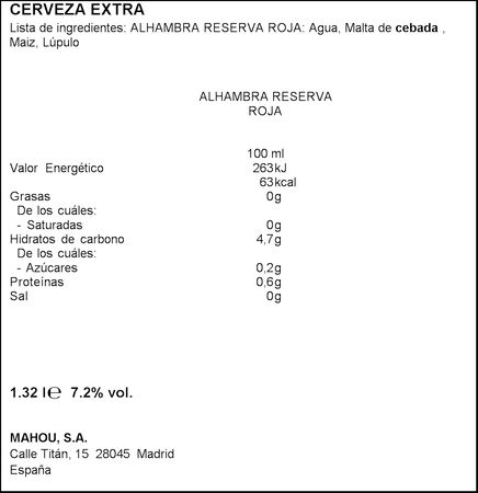 Cerveza tostada Alhambra Reserva Roja pack 4 botellas 33cl