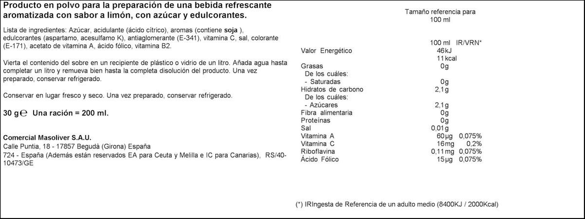 Refresco en polvo Tang sobre 30g limón