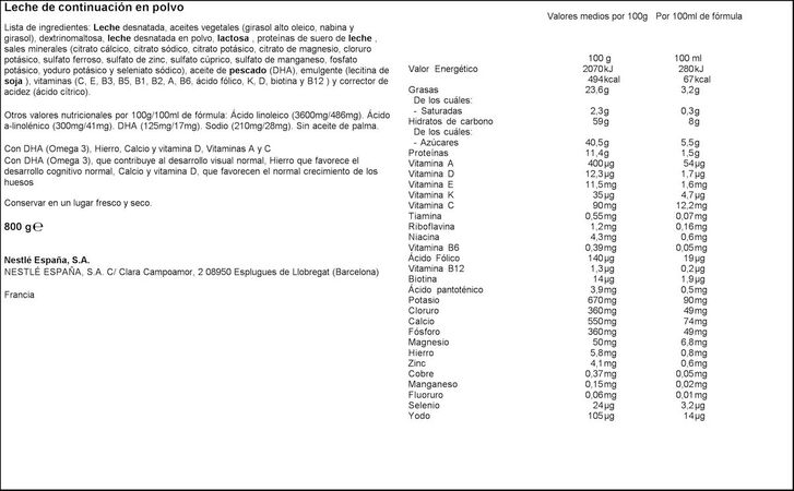 Leche continuación polvo Nativa 2 Nestlé desde 6meses 800g