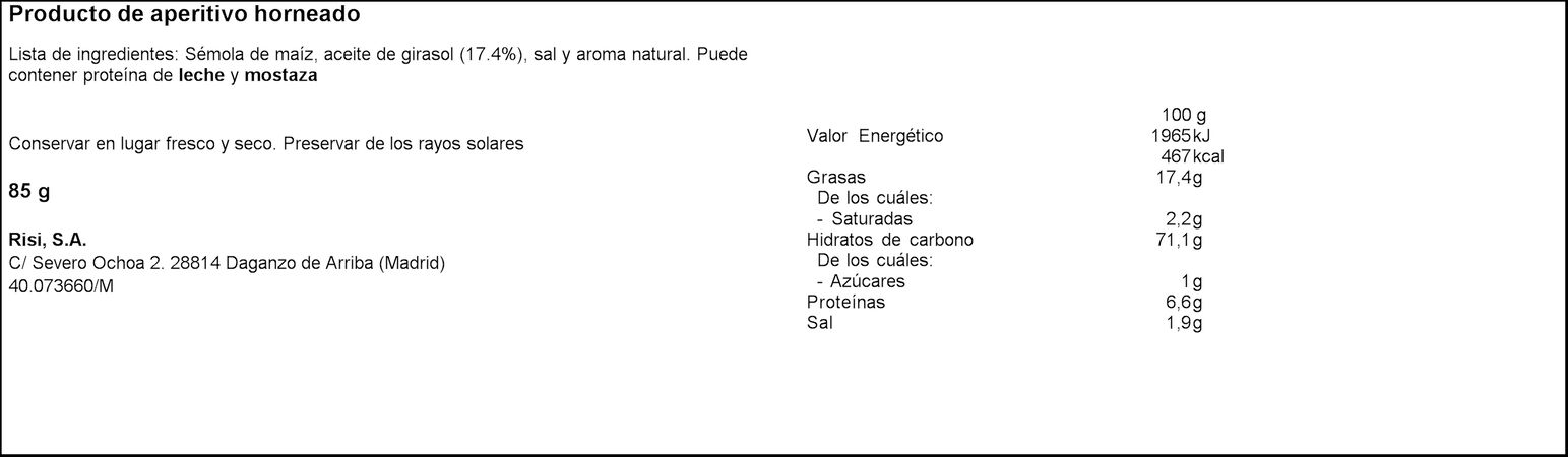 Snack de maíz sin gluten gusanitos Risi 85g