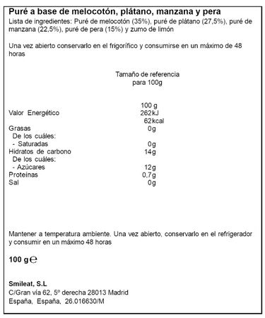 Alimento infantil preparado de frutas ecol&oacute;gico sin gluten Smileat 100g frutas variadas