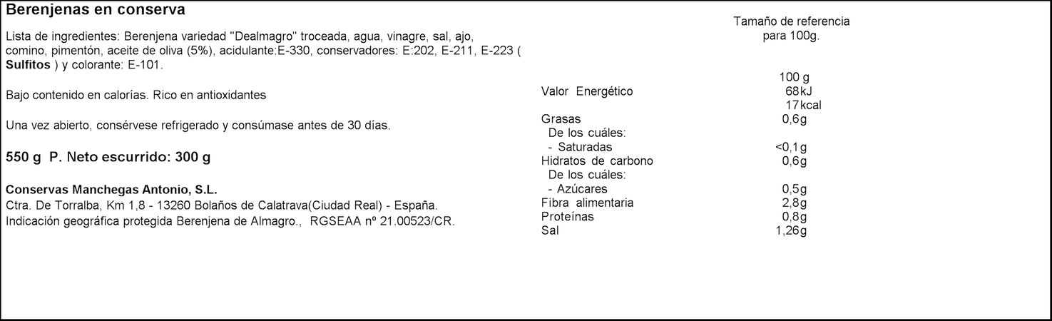 Berenjenas de almagro troceada Antonio 300g