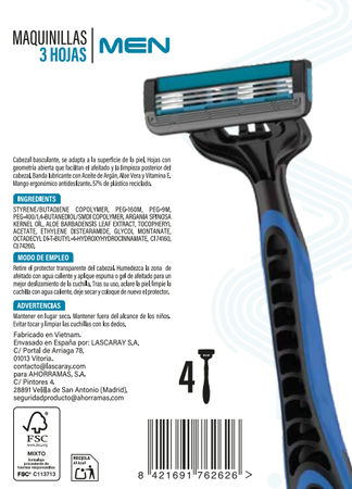 Maquina Desechable Hombre 3H Bodyplus 4 Unidades