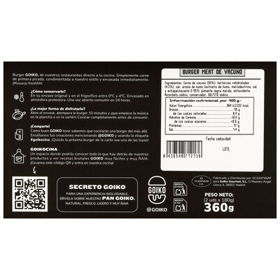 Burger meat de vacuno Goiko 2 x 180g