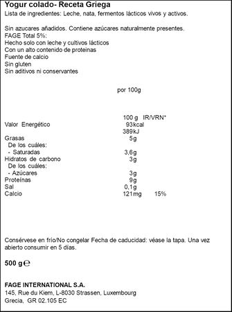 Yogur colado griego Fage 5%M.G 500 gr